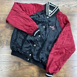 Nike Vintage 90s Women's Snap Up Bomber Windbreaker Black‎ Red Lined M(8-10)